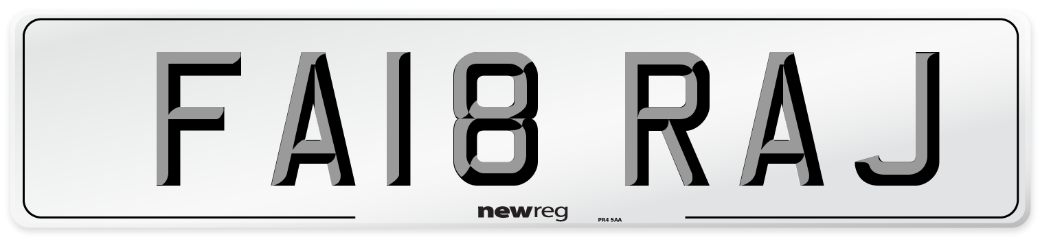 FA18 RAJ Number Plate from New Reg